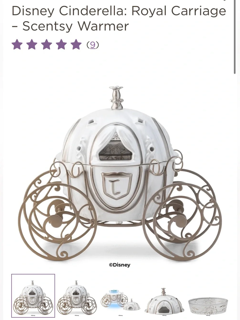 Scentsy Cinderella Royal Carriage Warmer in White and Gold